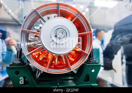 Moteur à turbine à gaz. Rotation de la turbine. Organisation interne. Banque D'Images