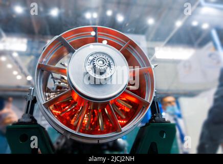 Moteur à turbine à gaz. Rotation de la turbine. Organisation interne. Banque D'Images