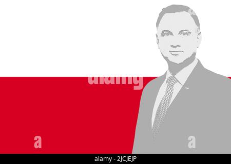 Andrzej Duda et drapeau de la Pologne Banque D'Images