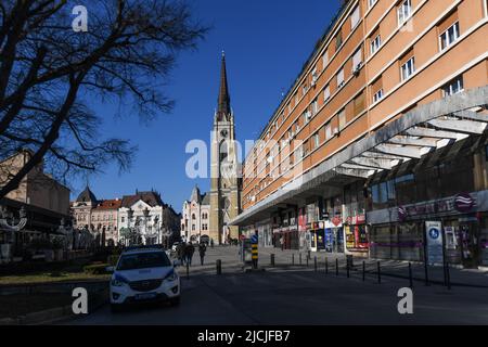 Novi Sad : nom de l'église Marie et du palais Tanurdzic, de Modene ulica, Serbie Banque D'Images