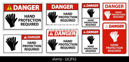 Danger protection des mains requise signe sur fond blanc Illustration de Vecteur