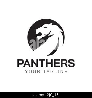 Modèle d'espace négatif vectoriel de conception de logo Panther. Icône de concept de logotype animaux créatifs en cercle Illustration de Vecteur