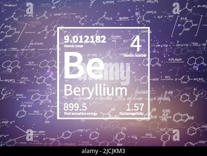 Élément chimique de béryllium avec première énergie d'ionisation, masse atomique et électronégativité sur le fond scientifique Illustration de Vecteur