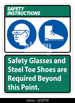 Des lunettes de sécurité et des chaussures à bout en acier sont requises au-delà de ce point Illustration de Vecteur