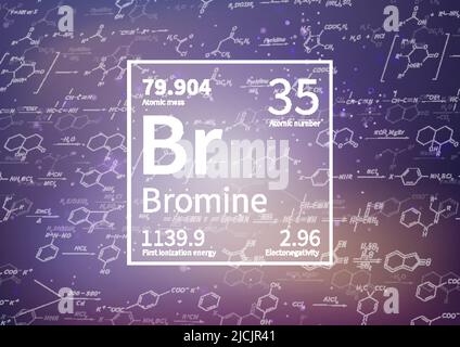 Élément chimique de brome avec première énergie d'ionisation, masse atomique et électronégativité sur fond scientifique Illustration de Vecteur