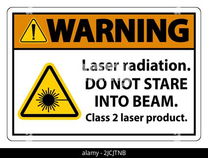 Avertissement rayonnement laser, ne pas fixer le faisceau, produit laser de classe 2 signaler sur fond blanc Illustration de Vecteur