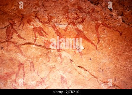 Célèbres peintures rupestres préhistoriques de Tassili n'Ajjer, Algérie, Afrique du Nord 1973 Parc national de Tassili n'Ajjer Banque D'Images