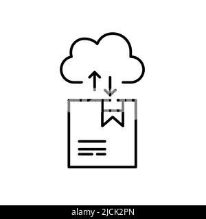 Numérisation de livraison. Informations sur les colis dans le stockage Cloud. Icône de ligne de contour pixel Perfect, modifiable Illustration de Vecteur