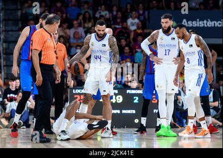 Barcelone, Espagne. 13/06/2022, Anthony Randolph du Real Madrid pendant la Ligue Endesa Jouez au match final entre le FC Barcelone et le Real Madrid au Palau Blaugrana à Barcelone, Espagne. Banque D'Images