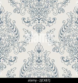 Motif vectoriel sans couture avec papier peint de style baroque sur fond blanc crème. Décoration de luxe victorienne. Textile de mode rococo décoratif. Illustration de Vecteur