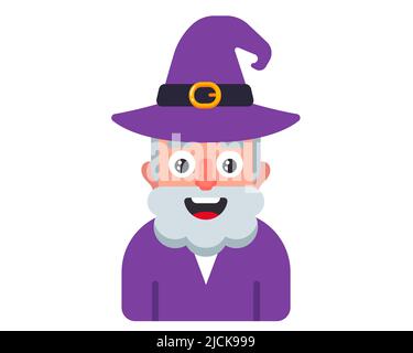 un ancien magicien aux cheveux gris dans une robe et un chapeau. illustration vectorielle plate. Illustration de Vecteur