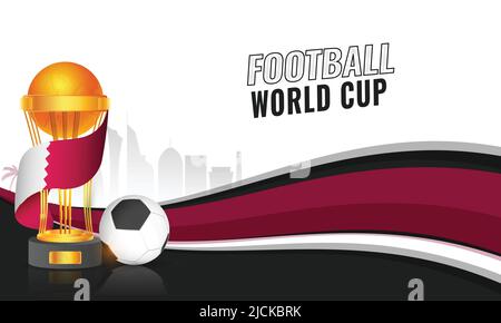 Coupe du Trophée gagnante d'or 3D avec monuments du monde du football et de la silhouette contre le fond. Illustration de Vecteur