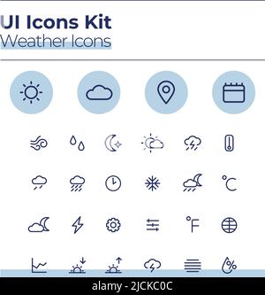 Kit d'icônes de l'interface météo Illustration de Vecteur