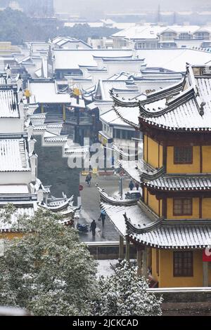 Ningbo gulou avec de la neige Banque D'Images