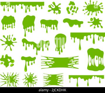 Gouttes de chaux. Texture collante goutte à goutte, boue et goutte de mucus de dessin animé. Taches vertes et bordure, peinture liquide toxique décorative. Gelée vectorielle exacte Illustration de Vecteur