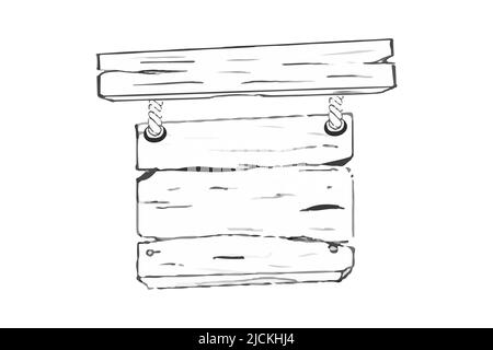 Panneau de signalisation en bois de style Doodle isolé sur fond blanc. Dessiner à la main les panneaux de signalisation. Illustration vectorielle Illustration de Vecteur