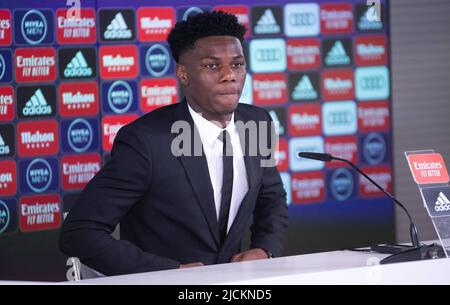 Madrid, Espagne. 20th mai 2022. Présentation d'Aurelien Tchouameni comme nouveau joueur du Real Madrid à la Real Madrid Sports City. 14 juin 2022 Presentacion de Aurelien Tchouameni como nuevo jugador de Real Madrid en la Ciudad Deportiva del Real Madrid. 14 de Junio de 2022 900/Cormon Press Credit: CORMON PRESS/Alay Live News Banque D'Images