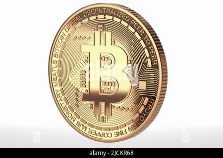 3D rendu - pièce de monnaie en Bitcoin souvenir sur fond blanc. Banque D'Images