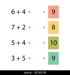 Entraîneur de pliage.Choisissez la bonne réponse.Tableaux d'ajout.Entrez les numéros manquants.Jeu logique.Affiche sur l'éducation des enfants en mathématiques.École Illustration de Vecteur