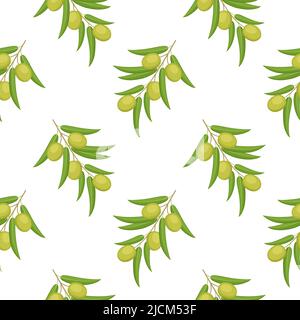 Motif sans couture avec olives vertes sur la branche. Illustration vectorielle Illustration de Vecteur