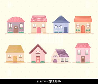 huit maisons colorées Illustration de Vecteur