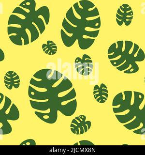 Motif vectoriel sans couture à feuilles Monstera. Couleurs vert et jaune Illustration de Vecteur