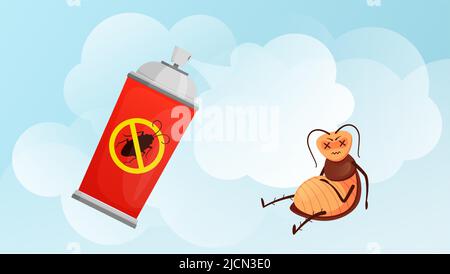Spray insecte cafard. Insecticide pulvérisé sur les insectes nuisibles, lutte contre les coléoptères nuisibles et hygiène de mauvais insectes illustration du vecteur Illustration de Vecteur