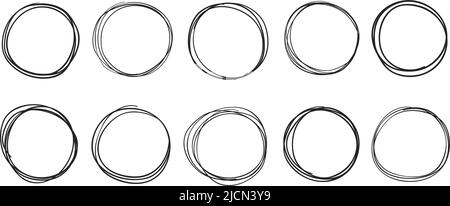 Cercles dessinés à la main. Cadres ronds de caniche, cercle de ligne d'esquisse et ensemble de vecteurs de bague de griffonnage circulaire Illustration de Vecteur