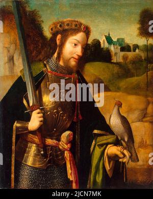 Saint Bavo avec faucon et épée, par Geertgen tot Sint Jans, fin 15th siècle Banque D'Images