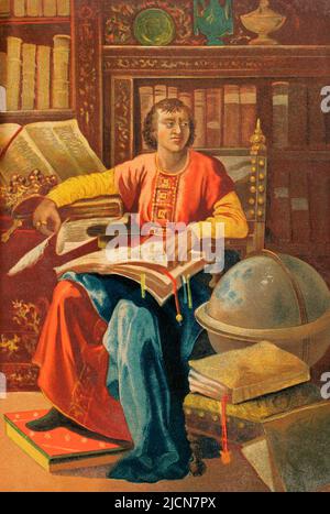 Alfonso X de Castille, appelé "le Sage" (1221-1284). Roi de Castille et Léon. Portrait. Chromolithography. 'Historia Universal' (Histoire universelle), par César Cantú. Volume VI Publié à Barcelone, 1885. Banque D'Images