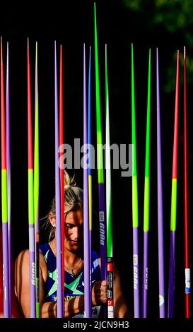 Kladno, République tchèque. 14th juin 2022. L'athlète tchèque Barbora Spotakova participe au lancer de javelin lors de la rencontre à Kladno, République tchèque, 14 juin 2022. Crédit : Roman Vondrous/CTK photo/Alay Live News Banque D'Images