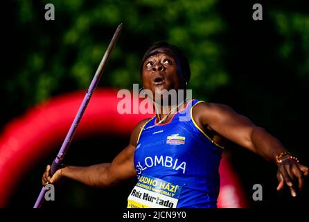 Kladno, République tchèque. 14th juin 2022. Le lanceur de javelots colombien Flor Ruiz est en compétition avec le jet de javelin lors de la rencontre à Kladno, République tchèque, 14 juin 2022. Crédit : Roman Vondrous/CTK photo/Alay Live News Banque D'Images