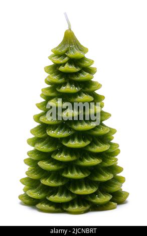 Bougie cirée verte coupée sur blanc. Banque D'Images