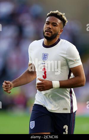 Wolverhampton, Royaume-Uni. 14th juin 2022. Reece James d'Angleterre regarde dessus. Ligue des Nations de l'UEFA, match du groupe C, Angleterre contre Hongrie au stade Molineux de Wolverhampton, Angleterre, le mardi 14th juin 2022. Usage éditorial seulement. photo par Steffan BowenAndrew Orchard sports Photography/Alay Live News crédit: Andrew Orchard sports Photography/Alay Live News Banque D'Images