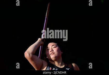 Kladno, République tchèque. 14th juin 2022. Haruka Kitaguchi, lancineuse de javelot japonaise, est en compétition lors de la rencontre à Kladno, en République tchèque, au 14 juin 2022. Crédit : Roman Vondrous/CTK photo/Alay Live News Banque D'Images