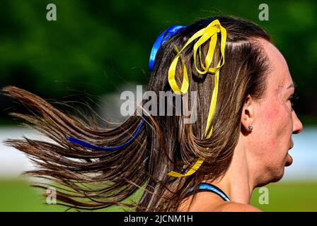 Kladno, République tchèque. 14th juin 2022. Hanna Chubkovtsova, de l'Ukraine, est en compétition lors de la course de 100m lors de la rencontre à Kladno, en République tchèque, au 14 juin 2022. Crédit : Roman Vondrous/CTK photo/Alay Live News Banque D'Images