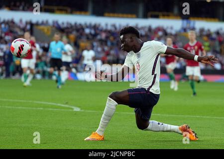 Wolverhampton, Royaume-Uni. 14th juin 2022. Bukayo Saka d'Angleterre en action. Ligue des Nations de l'UEFA, match du groupe C, Angleterre contre Hongrie au stade Molineux de Wolverhampton, Angleterre, le mardi 14th juin 2022. Usage éditorial seulement. photo par Steffan BowenAndrew Orchard sports Photography/Alay Live News crédit: Andrew Orchard sports Photography/Alay Live News Banque D'Images