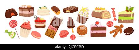 Ensemble de friandises et de gâteaux, collection de albums de friandises et de friandises avec menu varié Illustration de Vecteur