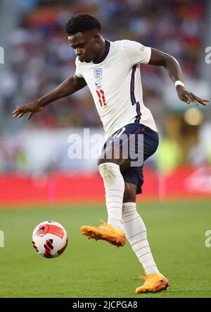 Wolverhampton, Angleterre, 14th juin 2022. Bukayo Saka d'Angleterre pendant le match de l'UEFA Nations League à Molineux, Wolverhampton. Le crédit photo doit être lu : Darren Staples / Sportimage Banque D'Images