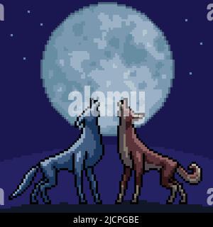 pixel art du loup hurle minuit Illustration de Vecteur