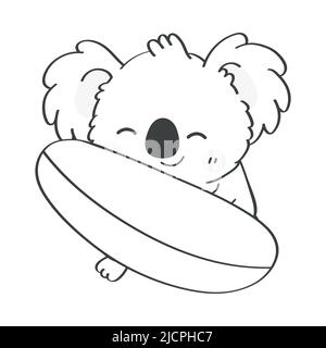 Koala Bear Clipart coloriage page en mignon style de dessin de dessin joli clip Art Koala Noir et blanc avec surf. Illustration vectorielle d'un animal pour Illustration de Vecteur