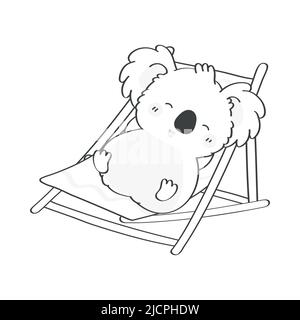 Clipart Koala Noir et blanc en style dessin animé. Cute clip Art coloriage page Koala sur une chaise longue. Illustration vectorielle d'un animal pour autocollants, bébé Illustration de Vecteur