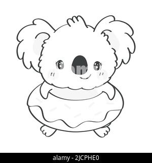 Adorable Clipart Koala Ours noir et blanc Illustration de style dessin animé. Dessin animé clip Art coloriage page Koala dans une ligne de vie. Illustration vectorielle d'un Illustration de Vecteur