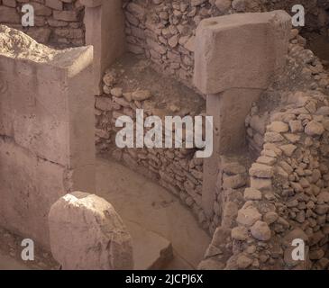 Lion tridimensionnel sur une pierre, vue de dessus de Göbeklitepe Banque D'Images