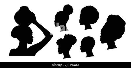 Ensemble de silhouettes d'une femme afro-américaine. Illustration de Vecteur
