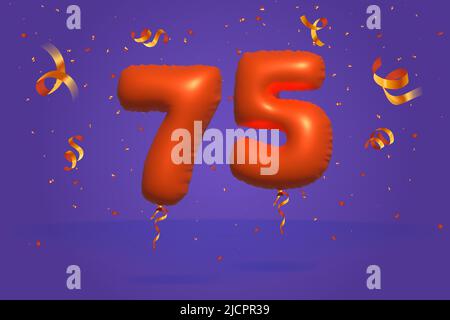 3D numéro 75 Vente de rabais promotion faite de confetti réaliste feuille 3D Orange hélium ballon vecteur. Illustration pour la vente d'affiches, de bannières publicitaires, Illustration de Vecteur