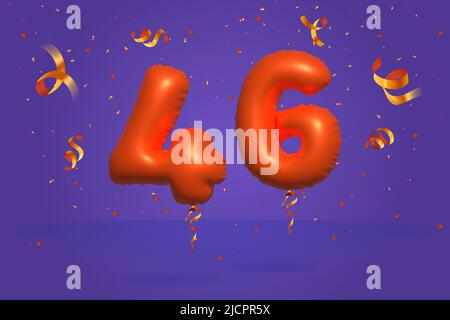 3D numéro 46 Vente de rabais promotion faite de confetti réaliste feuille 3D Orange hélium ballon vecteur. Illustration pour la vente d'affiches, de bannières publicitaires, Illustration de Vecteur