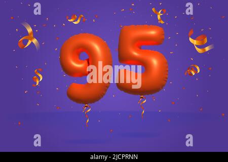 3D numéro 95 Vente de rabais promotion faite de confetti réaliste feuille 3D Orange hélium ballon vecteur. Illustration pour la vente d'affiches, de bannières publicitaires, Illustration de Vecteur