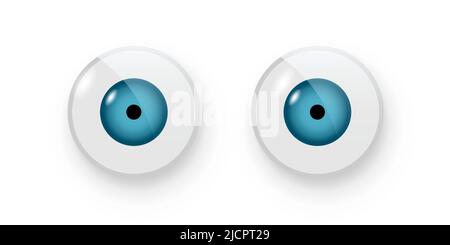 Illustration du vecteur yeux jouets. Globes oculaires bleus ouverts en plastique bancale de poupées regardant vers l'avant des parties rondes avec pupille noire isolée sur fond blanc. Illustration de Vecteur