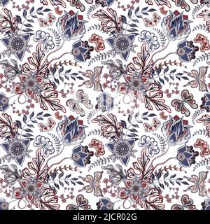 Modèle sans couture avec fantaisie fleurs, décoration florale, papier peint naturel curl illustration. Paisley print part éléments dessinés. Décor à la maison. Illustration de Vecteur